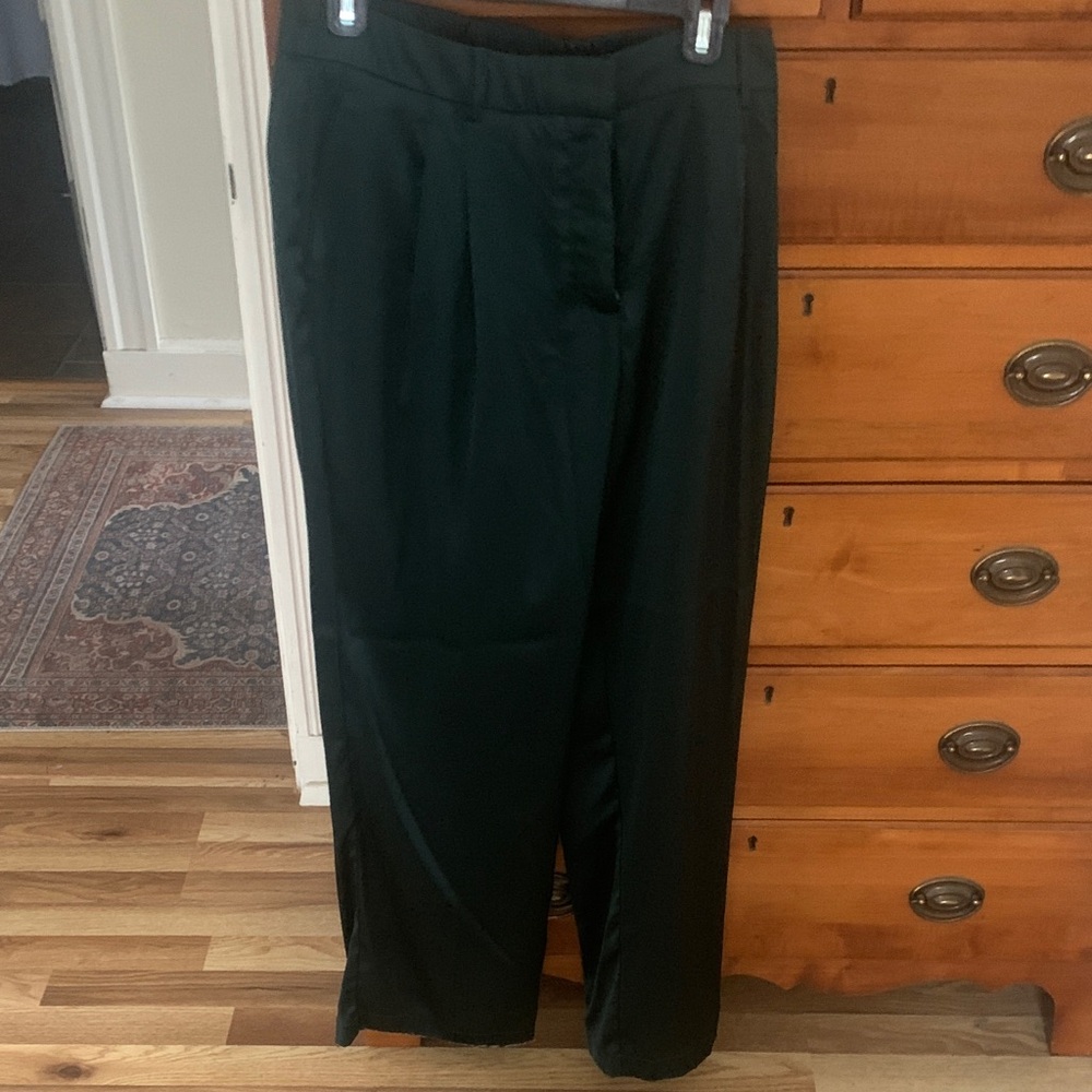 Elegant Dark Green Satin Women’s Trousers